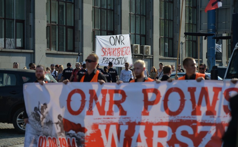 Manifestanci przeszli z ronda Dmowskiego na pl. de Gaulle'a, następnie Nowym Światem, Krakowskim Przedmieściem i ul. Miodową na pl. Krasińskich. Uczestnicy marszu trzymali flagi biało-czerwone; wznosili też okrzyki: "Cześć i chwała bohaterom", "Każdy pocisk - jeden Niemiec" i "Raz sierpem, raz młotem czerwoną hołotę".