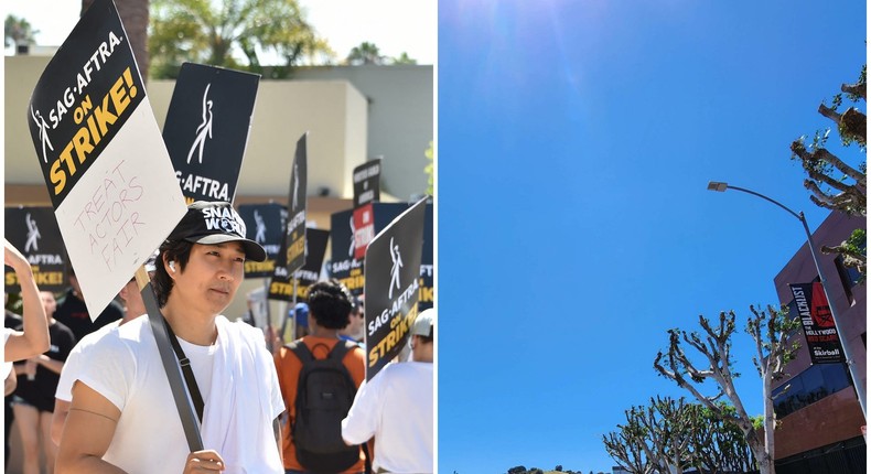 NBCUniversal says it trims the trees in annually and it was not our intention to take shade away from WGA and SAG-AFTRA members picketing in Los Angeles.Chris Delmas/AFP via Getty Images / Kenneth Meijas/LA City / Insider