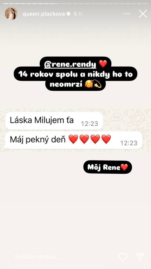 Plačková zverejnila správu od manžela.