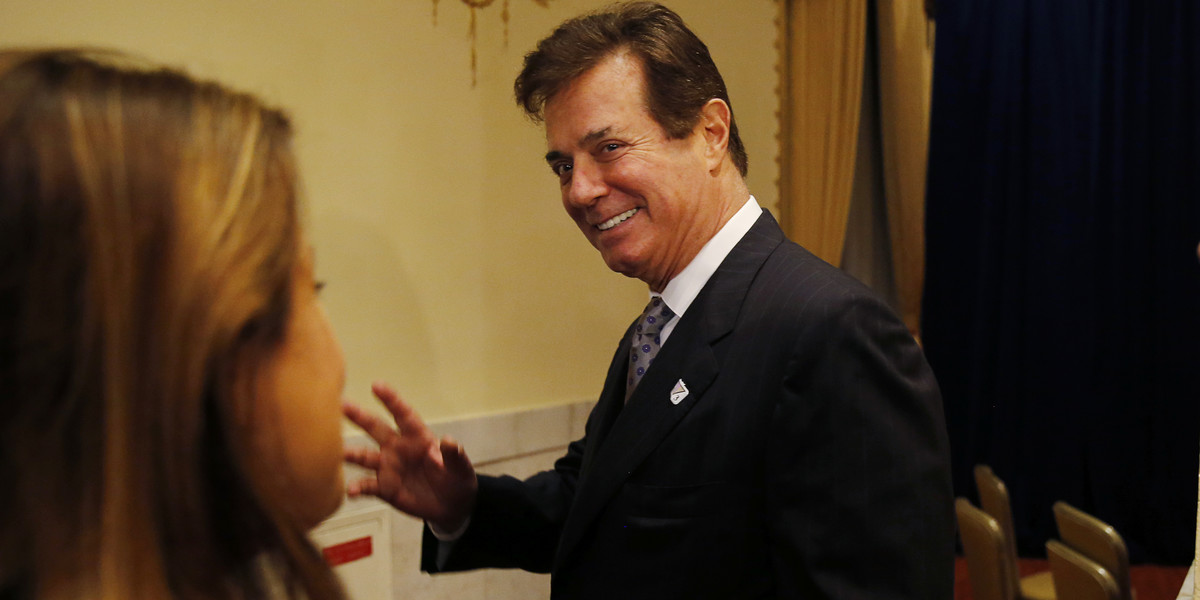 Paul Manafort, senior aide to Republican U.S. presidential candidate Donald Trump, waves goodbye to reporters after Trump delivered a foreign policy speech at the Mayflower Hotel in Washington, United States, April 27, 2016.