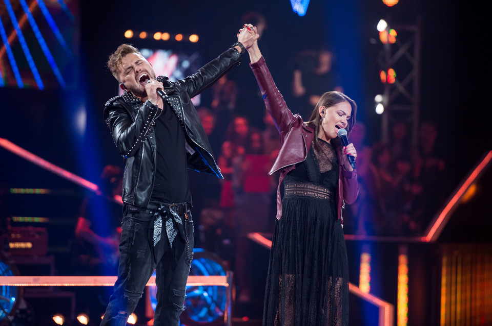 Tadeusz Seibert i Martyna Kowalik na planie programu "The Voice of Poland 10"