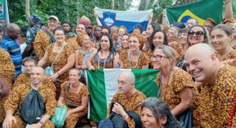 Foreign devotees at the Osun Osogbo festival. [Twitter:@osunosogbo2019]