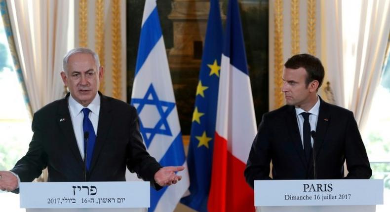 French President Emmanuel Macron called for a resumption of Middle East peace talks when he met Israeli Prime Minister Benjamin Netanyahu in Paris