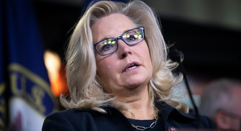 Republican Conference Chair Liz Cheney, R-Wyo., speaks during a news conference with other House Republican leadership in Washington on Tuesday, Nov. 17, 2020
