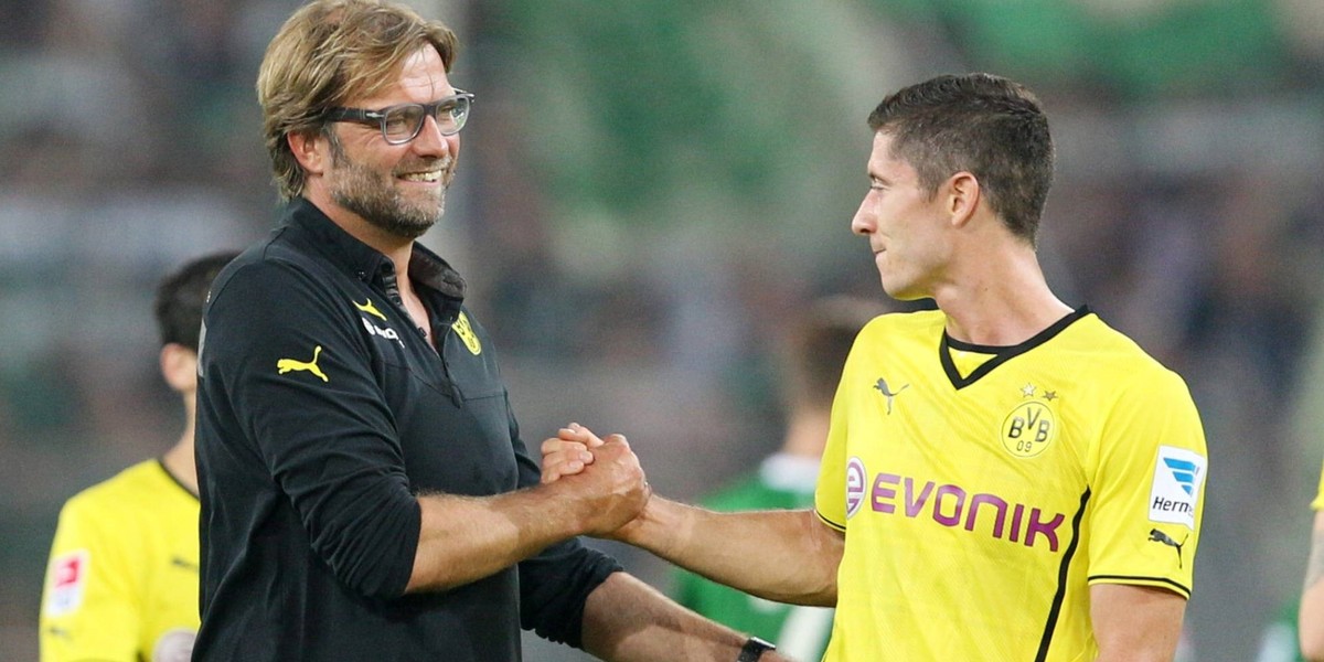 Robert Lewandowski i Jurgen Klopp w czasie ich wspólnej pracy w Dortmundzie. 