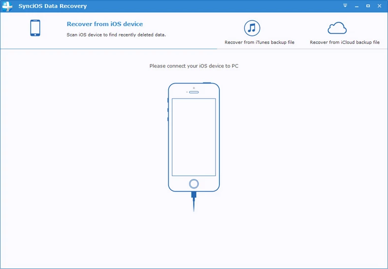 Główne okno programu do odzyskiwania danych z iPhone, iPad i iPod Touch - SynciOS Data Recovery