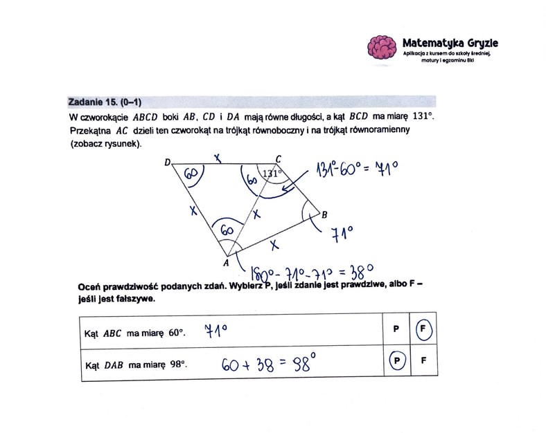 Egzamin ósmoklasisty 2023: matematyka. Zadanie nr 15