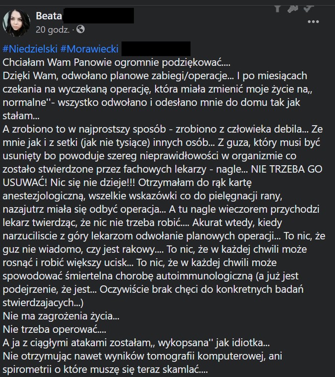 Wpis pani Beaty udostępniło 35 tys osób