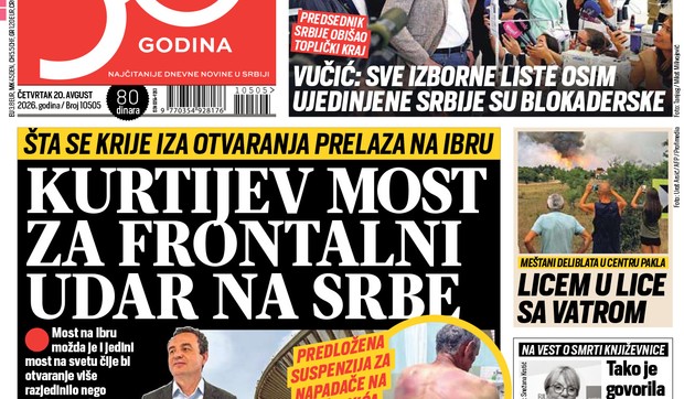 Blic naslovna strana za 20.8.