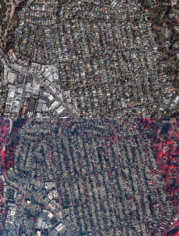 Zdjęcia satelitarne pokazują ogrom zniszczeń w Kalifornii po trawiących stan pożarach