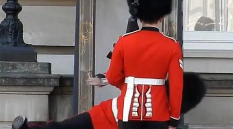 Ciki! Elcsúszott egy őr a Buckingham-palota előtt - videó!