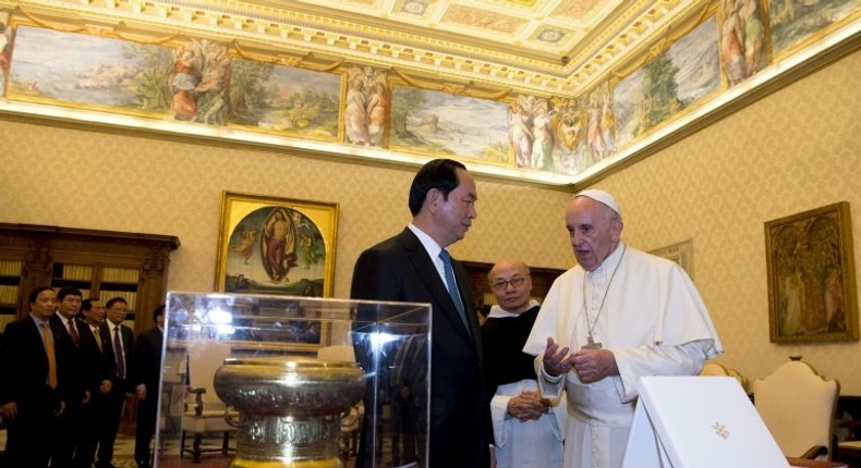 Pope Francis and Vietnam President Tran Dai Quang talked for 15 minutes about the good relations between the Holy See and Vietnam