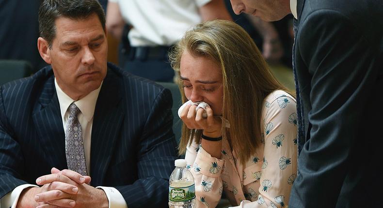 Michelle Carter, flanked by defense attorneys Joseph Cataldo, left, and Cory Madera, after being found guilty of involuntary manslaughter in the suicide of Conrad Roy.