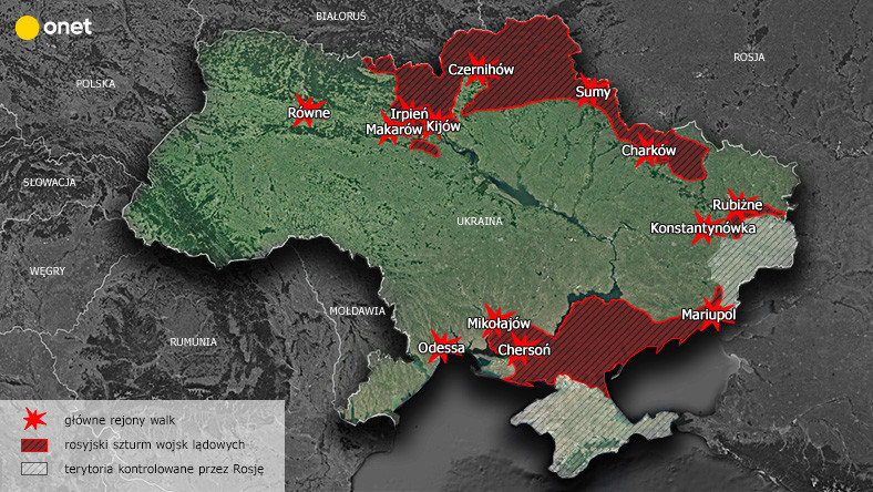 Mapa ataków wojsk rosyjskich na Ukrainę