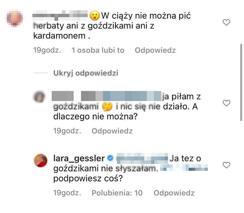 Komentarze pod postem Lary Gessler