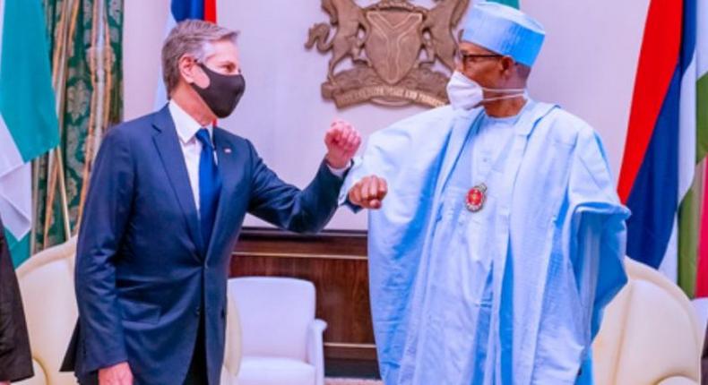 President Muhammadu Buhari and US Secretary of State, Antony Blinken. [Channels TV]