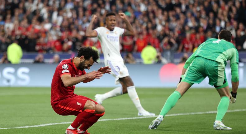 Thibaut Courtois kept Mohamed Salah out numerous times in the 2021/22 UEFA Champions League final at the Stade de France (Twitter/UEFA)