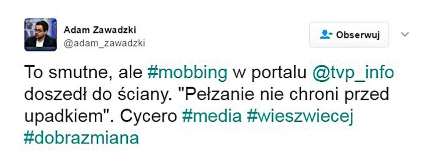 Były wydawca TVP Info poskarżył się na mobbing. Został zwolniony