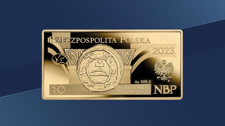 Zdjęcie: Awers złotej monety kolekcjonerskiej „Polskie banknoty obiegowe”