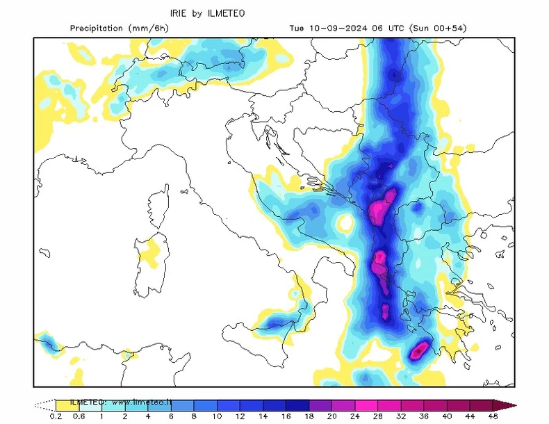 Mapa kretanja pljuskova, utorak u 6h