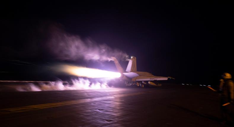 USS Dwight D. Eisenhower conducts flight operations in response to increased Iranian-backed Houthi malign behavior in the Red Sea, Jan. 22, 2024.US Navy photo by Mass Communication Specialist 3rd Class Kaitlin Watt