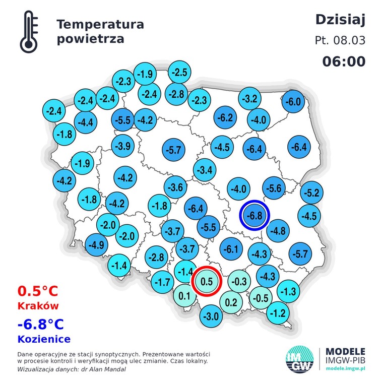 Mroźne powietrze nad Polską. Niemal wszędzie poranek przynosi mróz