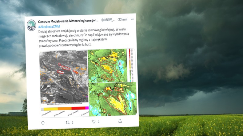 To będzie niespokojne popołudnie w Polsce (screen: Twitter.com/IMGW_CMM)