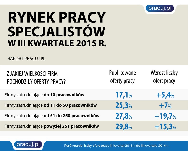 Z jakiej wielkości firm pochodziły oferty pracy