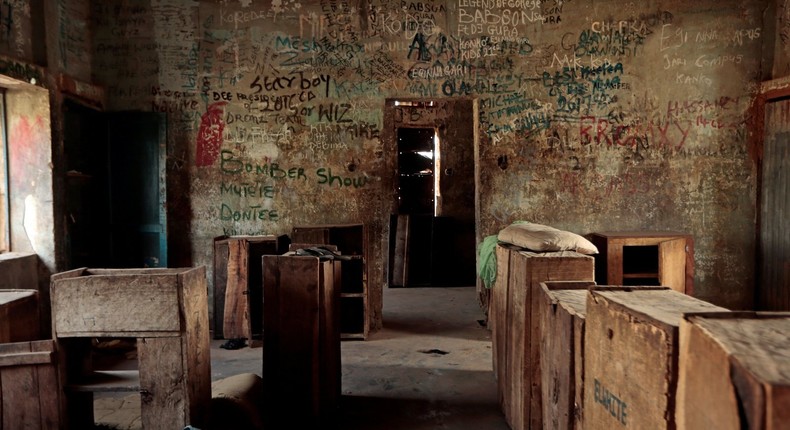 A pillow is left on the cupboard inside the dormitory of the Government Science College in Kagara, Niger State, Nigeria on February 18, 2021