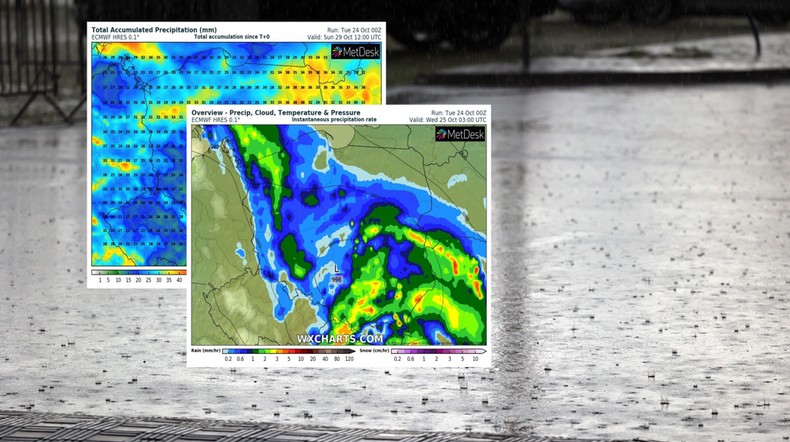 W najbliższych dniach przez Polskę przejdą dwie fale ulew (mapy: wxcharts.com)