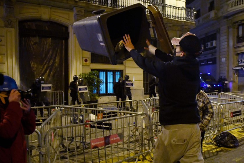 Supporters of Catalan rapper Pablo Hasel protest in Barcelona