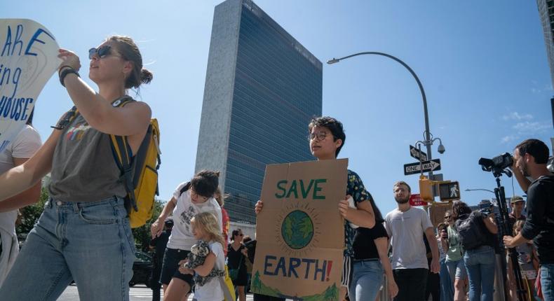 Climate activist protest near the UN headquarters on August 30 in New York