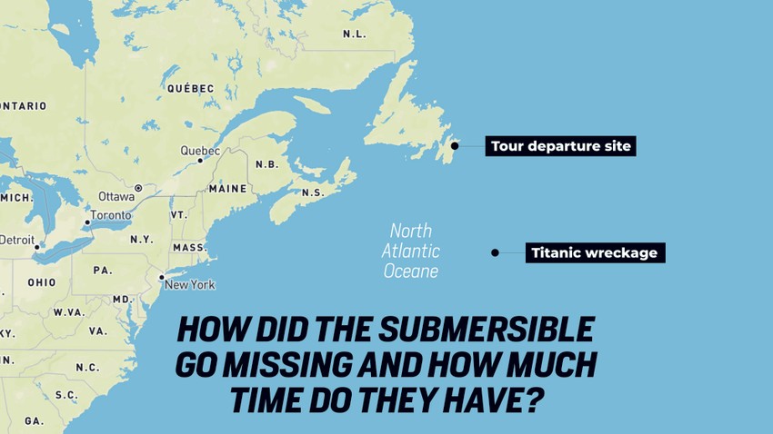 Mapa pokazuje odakle je krenula podmornica i gde se nalazi olupina Titanika