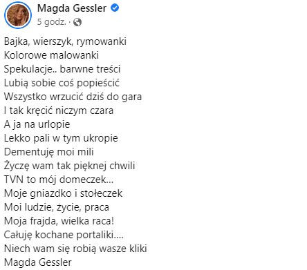 Magda Gessler komentuje doniesienia o przejściu do Polsatu