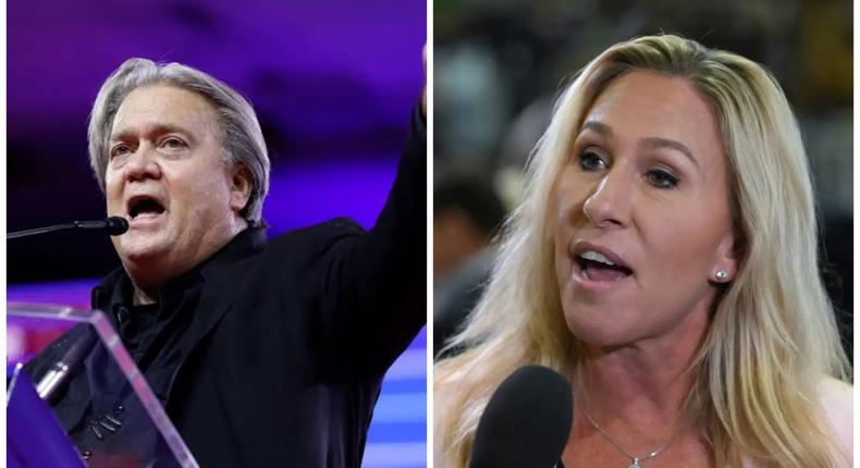 Steve Bannon and Marjorie Taylor Greene.Barry Reeger/AP Photo, Anna Moneymaker/Getty Images