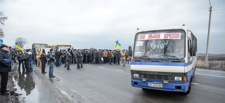 Protest ukraińskich górników. Zablokowali trasę z Lwowa do Warszawy [ZDJĘCIA]
