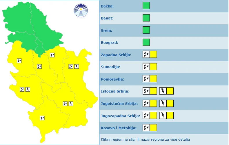 Meteoalarm za ponedeljak