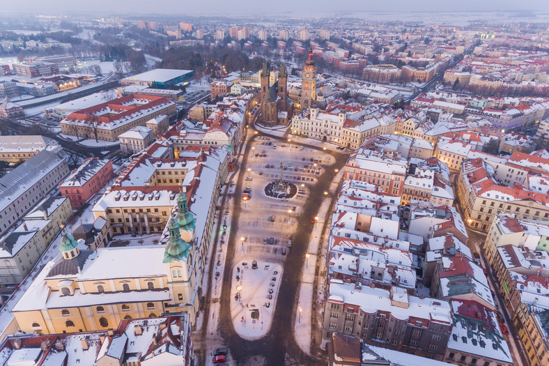 Stary Rynek przysypany śniegiem, Hradec Králové