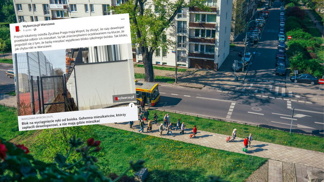 Problem lokatorów w Warszawie. Wychodzą na balkon i trafiają na boisko