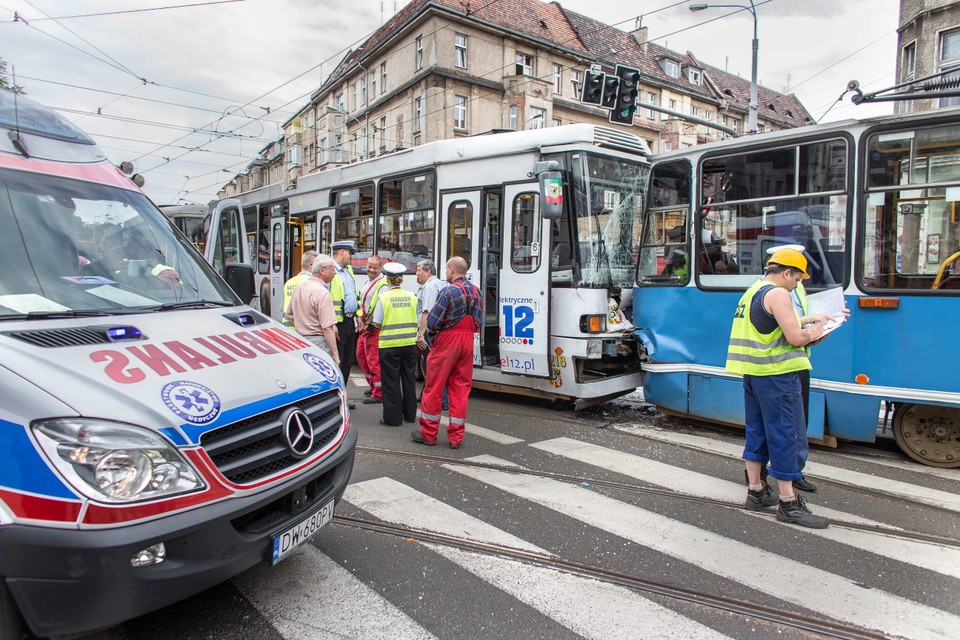 WROCŁAW ZDERZENIE TRAMWAJÓW