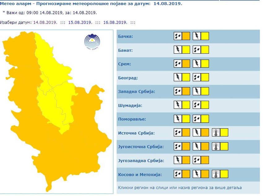 Meteoalarm za današnji dan