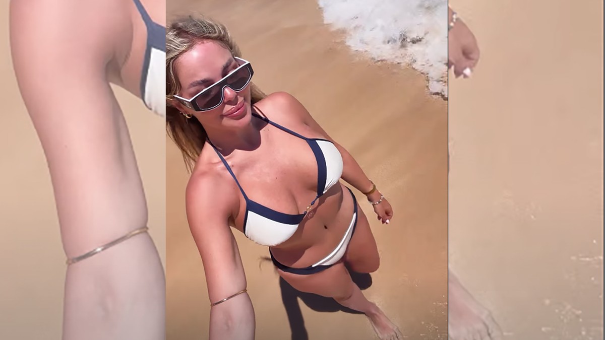 ZAPLJUSKUJU JE TALASI, A ONA U UBITAČNOM BIKINIJU Sevaju rasne obline na Nataši Rodić! Nabacila ten, svi se okreću za njom (VIDEO)