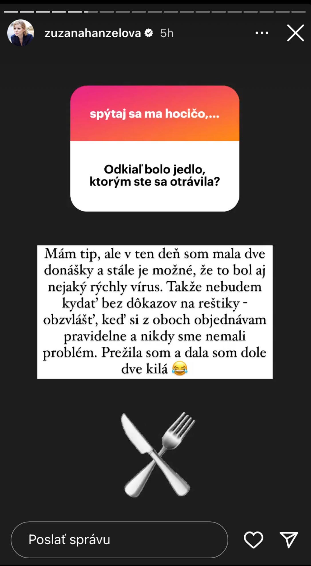 Kovačič Hanzelová sa posťažovala so zdravotnými ťažkosťami. 