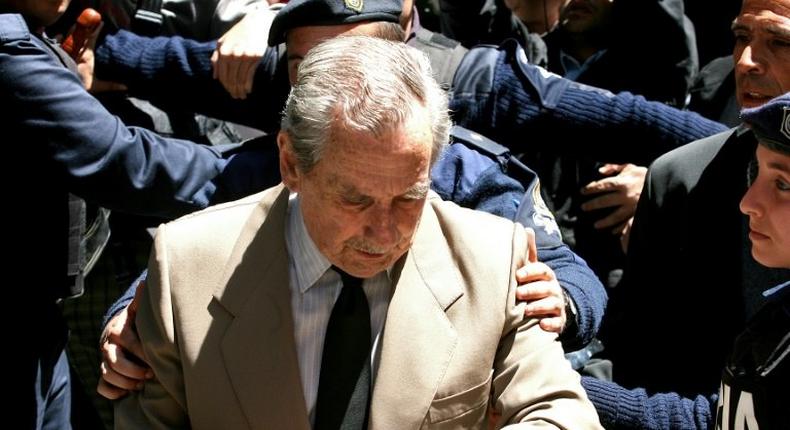 General Gregorio El Goyo Alvarez -- who was Uruguay's last dictator from 1981-1985 -- arrives at a Montevideo courthouse to testify during a 2007 trial into the transfer of political prisoners from Argentina