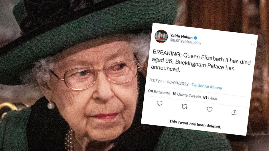 Dziennikarka za szybko napisała o śmierci królowej Elżbiety (fot. screen: twitter.com/JasonReidUK)