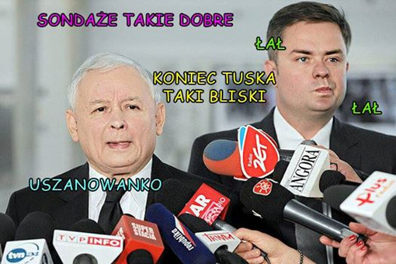 Prezes Kaczyński ma dobry humor, wszak sondaże są dla niego bardzo optymistyczne.