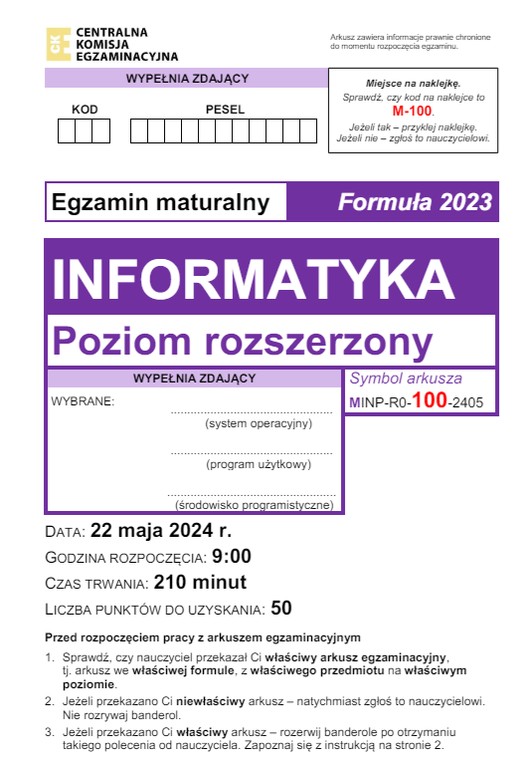 Matura 2024. Co było na egzaminie z informatyki? [ARKUSZE CKE]