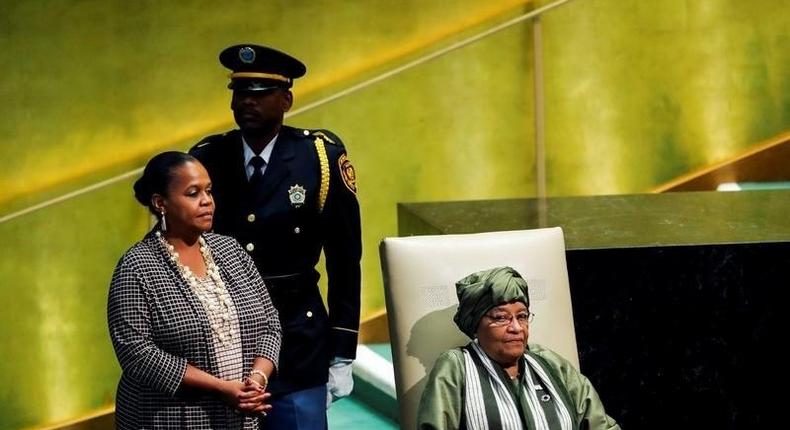 Liberia's President Ellen Johnson-Sirleaf waits to address the 71st United Nations General Assembly in Manhattan, New York, U.S. September 22, 2016 