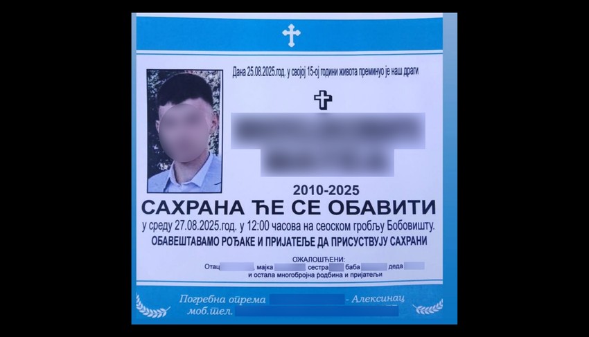 Danas sahrana nastradalog dečaka