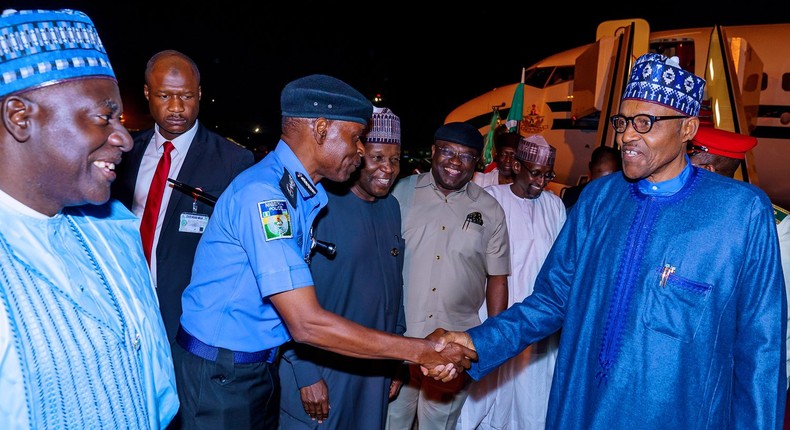 President Muhammadu Buhari returns to Nigeria after one week in London. (Bashir Ahmad)